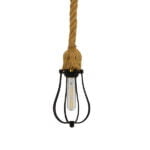 GloboStar® CAMBER 01594 Vintage Industrial Κρεμαστό Φωτιστικό Οροφής Μονόφωτο 1 x E27 Μαύρο Μεταλλικό Πλέγμα με Μπεζ Σχοινί Φ11 x Υ25cm - Image 4