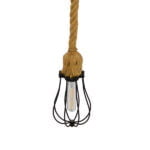 GloboStar® CAMBER 01594 Vintage Industrial Κρεμαστό Φωτιστικό Οροφής Μονόφωτο 1 x E27 Μαύρο Μεταλλικό Πλέγμα με Μπεζ Σχοινί Φ11 x Υ25cm - Image 5