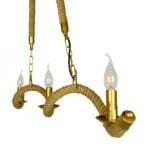 GloboStar® LUXOR 01598 Vintage Κρεμαστό Φωτιστικό Ανάρτηση Τρίφωτο 3 x E14 IP20 Χρυσό Μέταλλο με Μπεζ Σχοινί - Μ75 x Π13 x Y18cm - Image 3