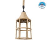 GloboStar® YUBA 01612 Boho Κρεμαστό Φωτιστικό Πλέγμα Μονόφωτο 1 x E27 IP20 Μπεζ Σχοινί - Μ22 x Π22 x Y40cm