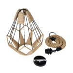 GloboStar® CONICAL 01617 Vintage Κρεμαστό Φωτιστικό Οροφής Μονόφωτο 1 x E27 Πλέγμα με Μπεζ Σχοινί Φ30 x Υ40cm - Image 11