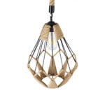 GloboStar® CONICAL 01617 Vintage Κρεμαστό Φωτιστικό Οροφής Μονόφωτο 1 x E27 Πλέγμα με Μπεζ Σχοινί Φ30 x Υ40cm - Image 7
