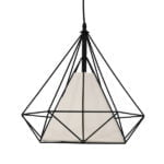GloboStar® KAIRI 01618 Μοντέρνο Industrial Κρεμαστό Φωτιστικό Οροφής Μονόφωτο 1 x E27 Μαύρο με Άσπρο Ύφασμα Μεταλλικό Πλέγμα Φ38 x Υ39cm - Image 3