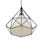 GloboStar® KAIRI 01618 Μοντέρνο Industrial Κρεμαστό Φωτιστικό Οροφής Μονόφωτο 1 x E27 Μαύρο με Άσπρο Ύφασμα Μεταλλικό Πλέγμα Φ38 x Υ39cm - Image 4