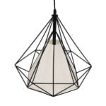 GloboStar® KAIRI 01618 Μοντέρνο Industrial Κρεμαστό Φωτιστικό Οροφής Μονόφωτο 1 x E27 Μαύρο με Άσπρο Ύφασμα Μεταλλικό Πλέγμα Φ38 x Υ39cm - Image 5