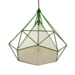 GloboStar® KAIRI 01622 Μοντέρνο Industrial Κρεμαστό Φωτιστικό Οροφής Μονόφωτο 1 x E27 Πράσινο με Άσπρο Ύφασμα Μεταλλικό Πλέγμα Φ38 x Υ39cm - Image 4