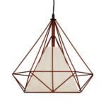GloboStar® KAIRI 01623 Μοντέρνο Industrial Κρεμαστό Φωτιστικό Οροφής Μονόφωτο 1 x E27 Καφέ Σκουριά με Άσπρο Ύφασμα Μεταλλικό Πλέγμα Φ38 x Υ39cm - Image 3