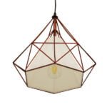 GloboStar® KAIRI 01623 Μοντέρνο Industrial Κρεμαστό Φωτιστικό Οροφής Μονόφωτο 1 x E27 Καφέ Σκουριά με Άσπρο Ύφασμα Μεταλλικό Πλέγμα Φ38 x Υ39cm - Image 4