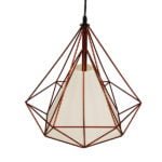 GloboStar® KAIRI 01623 Μοντέρνο Industrial Κρεμαστό Φωτιστικό Οροφής Μονόφωτο 1 x E27 Καφέ Σκουριά με Άσπρο Ύφασμα Μεταλλικό Πλέγμα Φ38 x Υ39cm - Image 5