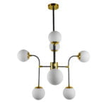 GloboStar® STARDUST 01649 Vintage Industrial Φωτιστικό Οροφής Πολύφωτο Μαύρο - Χρυσό Μεταλλικό Πολυέλαιος με Γυάλινες Μπάλες Λευκό Ματ Φ75 x Y100cm - Image 2