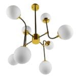 GloboStar® STARDUST 01649 Vintage Industrial Φωτιστικό Οροφής Πολύφωτο Μαύρο - Χρυσό Μεταλλικό Πολυέλαιος με Γυάλινες Μπάλες Λευκό Ματ Φ75 x Y100cm - Image 3