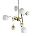 GloboStar® STARDUST 01649 Vintage Industrial Φωτιστικό Οροφής Πολύφωτο Μαύρο - Χρυσό Μεταλλικό Πολυέλαιος με Γυάλινες Μπάλες Λευκό Ματ Φ75 x Y100cm - Image 4