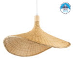 GloboStar® CUBA 01719 Boho Κρεμαστό Φωτιστικό Ανάρτηση Μονόφωτο 1 x E27 IP20 Μπεζ Ξύλο - Μ53 x Π53 x Υ30cm
