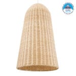 GloboStar® FAROL 01746 Boho Κρεμαστό Φωτιστικό Καμπάνα Μονόφωτο 1 x E27 IP20 Μπεζ Ξύλο - Μ60 x Π60 x Y100cm
