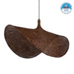 GloboStar® CUBA 01770 Boho Κρεμαστό Φωτιστικό Ανάρτηση Μονόφωτο 1 x E27 IP20 Καφέ Ξύλο - Μ100 x Π100 x Y55cm