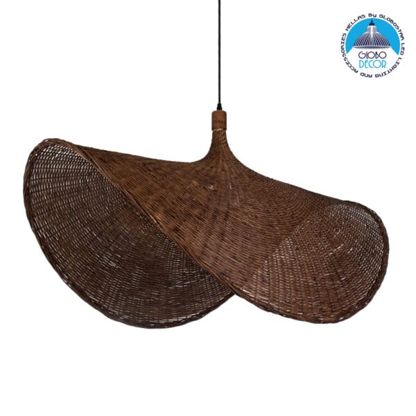 GloboStar® CUBA 01770 Boho Κρεμαστό Φωτιστικό Ανάρτηση Μονόφωτο 1 x E27 IP20 Καφέ Ξύλο - Μ100 x Π100 x Y55cm