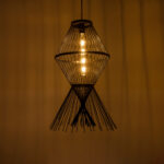 GloboStar® YOSHI 01929 Boho Κρεμαστό Φωτιστικό Πλέγμα Μονόφωτο 1 x E27 IP20 Μαύρο Ξύλο - Μ35 x Π35 x Υ60cm - Image 3