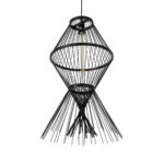 GloboStar® YOSHI 01929 Boho Κρεμαστό Φωτιστικό Πλέγμα Μονόφωτο 1 x E27 IP20 Μαύρο Ξύλο - Μ35 x Π35 x Υ60cm - Image 6