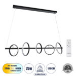 GloboStar® CIRCOLARE 61319 Κρεμαστό Φωτιστικό Οροφής Design LED CCT 75W 8400lm 360° AC 220-240V - Εναλλαγή Φωτισμού μέσω Τηλεχειριστηρίου All In One Ψυχρό 6000k+Φυσικό 4500k+Θερμό 2700k Dimmable Μ120 x Π25 x Υ25cm - Μαύρο - 3 Χρόνια Εγγύηση - Image 2