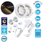 ΣΕΤ Ταινία LED Κρεβατιού 2 x 1.2m 12W 1200lm 2835 SMD 120° Αδιάβροχη IP65 με Τροφοδοτικό DC 12W 230V & 2 x Ανιχνευτές Κίνησης 360° Φυσικό Λευκό 4000k GloboStar 06015