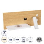 GloboStar® PALADIN 61359 Μοντέρνο Φωτιστικό Τοίχου - Απλίκα Ξενοδοχείου Bed Side LED 6W 720lm 36° AC 220-240V - Reading Light & Κρυφός Φωτισμός - Φορτιστές USB 3A & Wireless 20W - Μ30 x Π11 x Υ12cm - Φυσικό Λευκό 4500K - Ξύλο & Λευκό - Αριστερό - Image 2