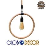 GloboStar® MALVERN 10001239 Vintage Κρεμαστό Φωτιστικό Ανάρτηση Μονόφωτο 1 x E27 IP20 Μαύρο Μέταλλο με Μπεζ Σχοινί - Μ34 x Π22 x Υ34cm - Image 3