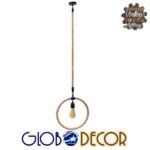GloboStar® MALVERN 10001239 Vintage Κρεμαστό Φωτιστικό Ανάρτηση Μονόφωτο 1 x E27 IP20 Μαύρο Μέταλλο με Μπεζ Σχοινί - Μ34 x Π22 x Υ34cm - Image 4