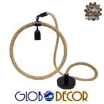 GloboStar® MALVERN 10001239 Vintage Κρεμαστό Φωτιστικό Ανάρτηση Μονόφωτο 1 x E27 IP20 Μαύρο Μέταλλο με Μπεζ Σχοινί - Μ34 x Π22 x Υ34cm - Image 5