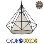 GloboStar® KAIRI 01618 Μοντέρνο Industrial Κρεμαστό Φωτιστικό Οροφής Μονόφωτο 1 x E27 Μαύρο με Άσπρο Ύφασμα Μεταλλικό Πλέγμα Φ38 x Υ39cm