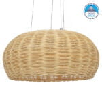 GloboStar® DE LA MER 01624 Vintage Κρεμαστό Φωτιστικό Οροφής Τρίφωτο 3 x E27 Καφέ Ξύλινο Μπαμπού Φ45 x Υ24cm