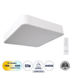 GloboStar® KAMALA 61207-S Πλαφονιέρα Οροφής LED CCT 67W 7370lm 120° AC 220-240V - Εναλλαγή Φωτισμού μέσω Τηλεχειριστηρίου All In One Ψυχρό 6000k+Φυσικό 4500k+Θερμό 2700k Dimmable Μ40 x Π40 x Υ8cm - Λευκό - 3 Years Warranty - Image 2