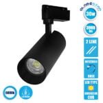 Μονοφασικό Bridgelux COB LED Μάυρο Φωτιστικό Σποτ Ράγας 30W 230V 3900lm 30° Ψυχρό Λευκό 6000k GloboStar 93113