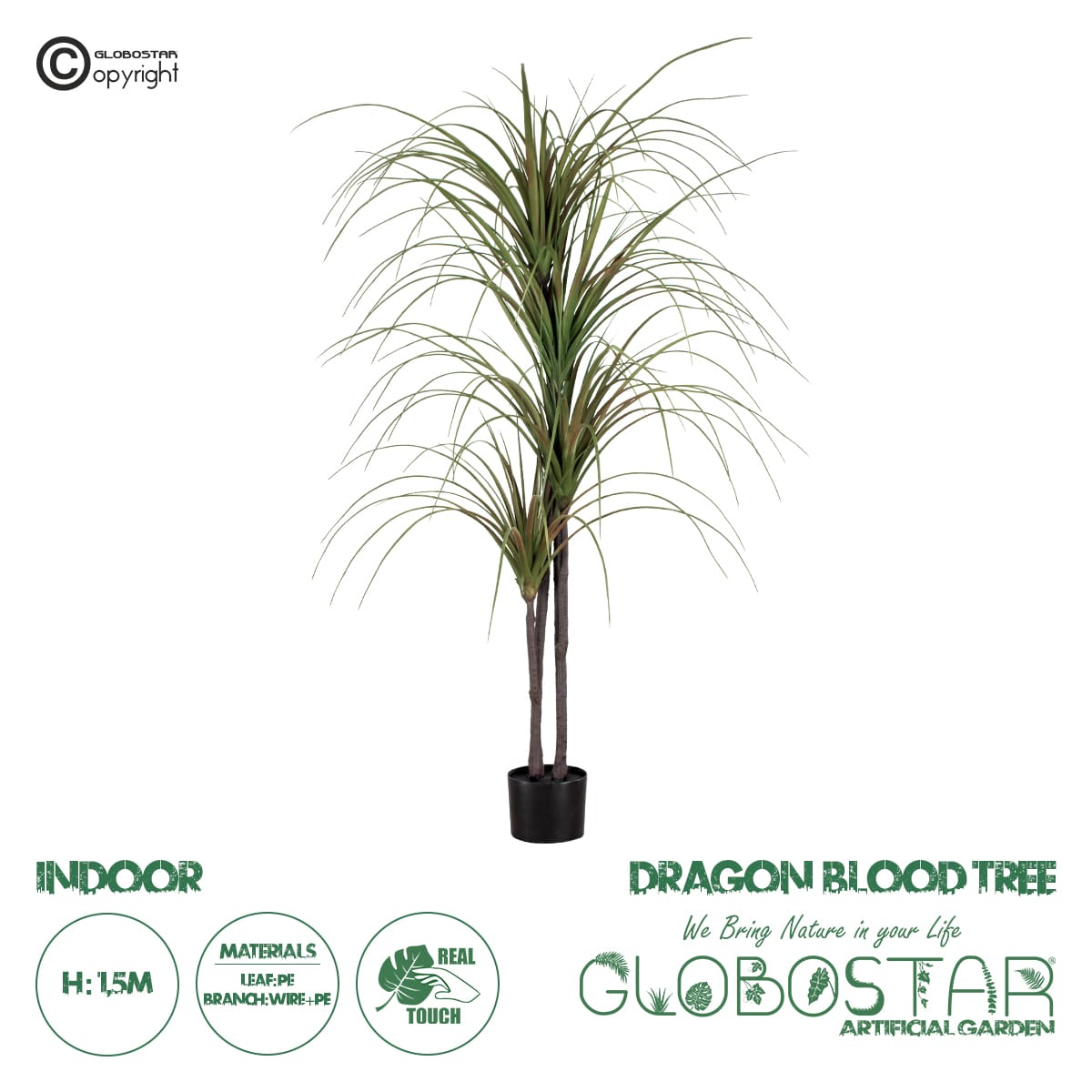 20015_1 GloboStar® Artificial Garden DRAGON BLOOD TREE 20015 - Τεχνητό Διακοσμητικό Φυτό Δράκαινα Υ150cm - Image 1