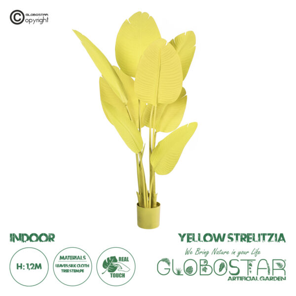 GloboStar® Artificial Garden YELLOW STRELITZIA 20367 Τεχνητό Διακοσμητικό Φυτό Κίτρινη Στερλίτσια Υ120cm
