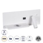 GloboStar® PALADIN 61353 Μοντέρνο Φωτιστικό Τοίχου - Απλίκα Ξενοδοχείου Bed Side LED 6W 720lm 36° AC 220-240V - Reading Light & Κρυφός Φωτισμός - Φορτιστές USB 3A & Wireless 20W - Μ30 x Π11 x Υ12cm - Φυσικό Λευκό 4500K - Λευκό - Αριστερό - Image 2
