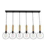 GloboStar® OLVERO 00776 Μοντέρνο Κρεμαστό Φωτιστικό Ράγα Πολύφωτο 6 x E27 IP20 Μαύρο & Χρυσό Μέταλλο - Μ110 x Π18 x Y130cm - Image 2