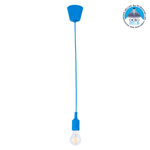 GloboStar® CABLITO 61558 Μοντέρνο Κρεμαστό Φωτιστικό Οροφής Μονόφωτο 1 x E27 Μπλε Σιλικόνης Ανάρτηση με Υφασμάτινο Καλώδιο Φ4 x Υ110cm