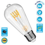 GloboStar® 99140 Λάμπα E27 ST64 Αχλάδι LED SOFT T SPIRAL FILAMENT 6W 510 lm 320° AC 85-265V Edison Retro με Διάφανο Γυαλί Θερμό Λευκό 2700 K Dimmable