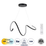 GloboStar® SPIRALE 61283 Κρεμαστό Φωτιστικό Οροφής Design LED CCT 75W 8400lm 300° AC 220-240V - Εναλλαγή Φωτισμού μέσω Τηλεχειριστηρίου All In One Ψυχρό 6000k+Φυσικό 4500k+Θερμό 2700k Dimmable Μ72 x Π25 x Υ30cm - Μαύρο - 3 Years Warranty - Image 2