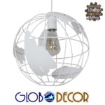GloboStar® EARTH 30CM 01382 Vintage Industrial Κρεμαστό Φωτιστικό Οροφής Μονόφωτο 1 x E27 Λευκό Μεταλλικό Πλέγμα Φ30 x Υ30cm