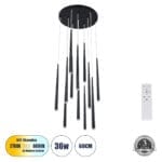 GloboStar® TEARS 61313 Κρεμαστό Φωτιστικό Οροφής Design LED CCT 36W 3960lm 180° AC 220-240V - Εναλλαγή Φωτισμού μέσω Τηλεχειριστηρίου All In One Ψυχρό 6000k+Φυσικό 4500k+Θερμό 2700k Dimmable Φ60 x Υ51.5cm - Μαύρο - 3 Years Warranty - Image 2
