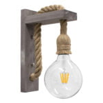 GloboStar® KENSI 00879 Vintage Φωτιστικό Τοίχου Απλίκα Μονόφωτο Γκρι Ξύλινο με Σχοινί Μ7 x Π20 x Υ30cm - Image 2