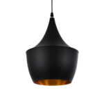 GloboStar® SHANGHAI 01025-A Μοντέρνο Κρεμαστό Φωτιστικό Καμπάνα Μονόφωτο 1 x E27 IP20 Μαύρο & Χρυσό Μέταλλο - Μ24 x Π24 x Υ30cm - Image 2