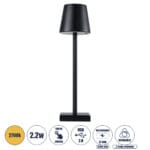 GloboStar® NEGA 60473 Μοντέρνο Επιτραπέζιο Φωτιστικό Πορτατίφ LED 2.2W 154lm 360° DC 5V Επαναφορτιζόμενο με Μπαταρία Li-ion 4000mAh - Διακόπτη Αφής - Θερμό Λευκό 2700K - Dimmable - D10 x H39cm - Μαύρο - 2 Years Warranty - Image 2