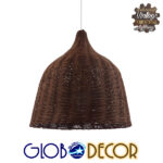 GloboStar® BAHAMAS 01368 Vintage Κρεμαστό Φωτιστικό Οροφής Μονόφωτο 1 x E27 Καφέ Σκούρο Ξύλινο Ψάθινο Μπαμπού Φ45 x Υ47cm