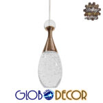 GloboStar® JADORE 01232 Μοντέρνο Κρεμαστό Φωτιστικό Οροφής Μονόφωτο με Ενσωματωμένο Φωτισμό LED 3000k Χάλκινο με Φυσητό Γυαλί Φ6 x Y23cm