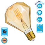 GloboStar® 99161 Λάμπα E27 D90 Diamond LED FILAMENT 6W 560 lm 320° AC 85-265V Edison Retro με Μελί Γυαλί Ultra Θερμό Λευκό 2200 K Dimmable