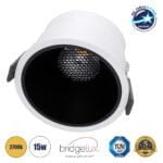 GloboStar® PLUTO-B 60259 Χωνευτό LED Spot Downlight TrimLess Φ10.4cm 15W 1875lm 38° AC 220-240V IP20 Φ10.4 x Υ6.5cm - Στρόγγυλο - Λευκό με Μαύρο Κάτοπτρο & Anti-Glare HoneyComb - Θερμό Λευκό 2700K - Bridgelux COB - 5 Years Warranty