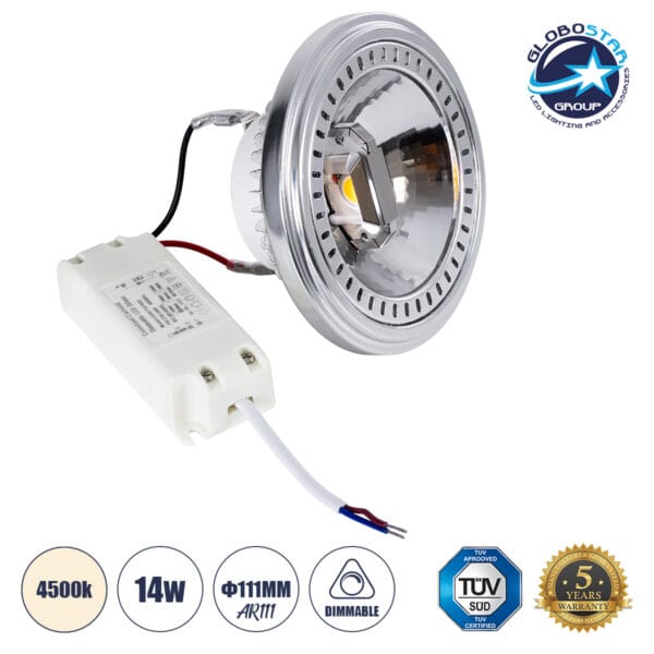 GloboStar® DARKO 60382 Σποτ LED Indirect Anti-Glare AR111 14W 1638lm 40° AC 220-240V IP20 Φ11.1 x Υ6.6cm Φυσικό Λευκό 4500K Dimmable - Bridgelux High Lumen COB Gen2 - TÜV Certified Driver - 5 Years Warranty