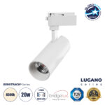 GloboStar® LUGANO 60807 Μονοφασικό Φωτιστικό Σποτ Ράγας LED 20W 2500lm 36° Acrylic HQ LENS AC 220-240V IP20 Φ6.5 x Υ22cm Φυσικό Λευκό 4500K - EUROTRACK® System 1L+1N - Λευκό - Bridgelux Chip - TÜV Certified Driver - 5 Χρόνια Εγγύηση
